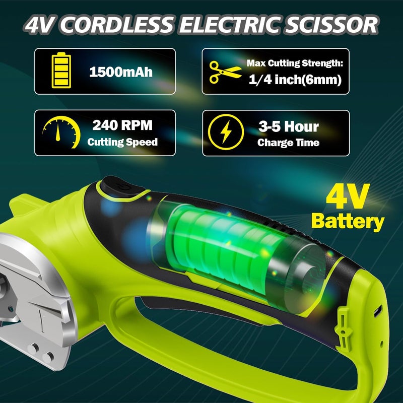 Mershca Cordless Electric Scissors, 4V Rechargeable Box Cutter & Cardboard Cutter with LED Light, Safety Lock - Rotary Cutter for Fabric, Leather, Carpet, Plastic, Crafting, Sewing with Storage Box (Green) - Image 3